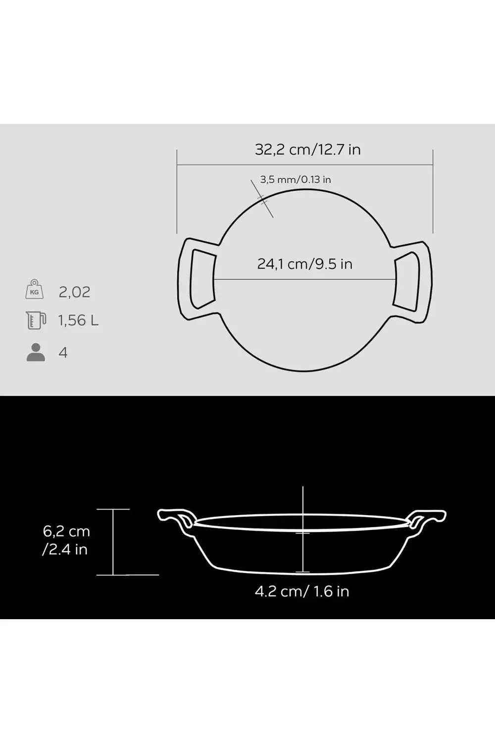 Döküm Yuvarlak Sahan Döküm Demir Yekpare Çift Kulplu Çap(Ø)24cm.