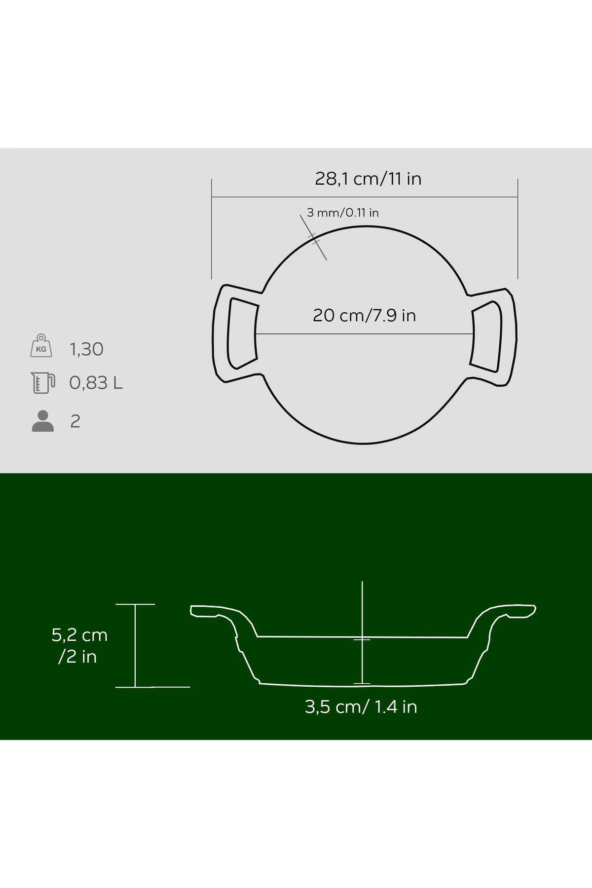 Döküm Yuvarlak Sahan Döküm Demir Yekpare Çift Kulplu Çap(Ø)20cm.