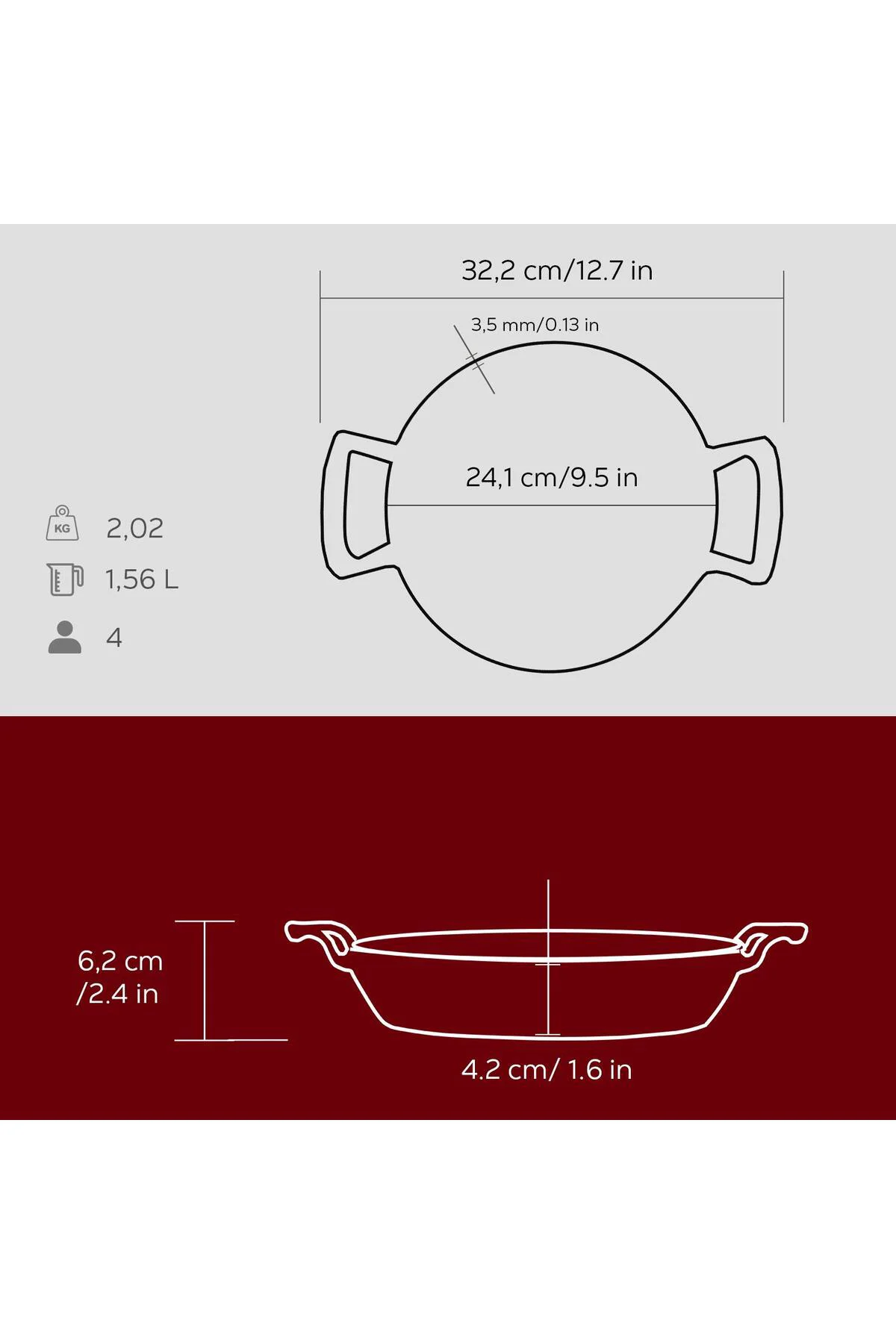 Döküm Yuvarlak Sahan Döküm Demir Yekpare Çift Kulplu Çap(Ø)24cm.