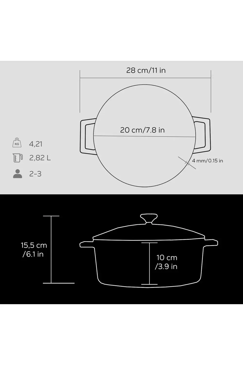 Döküm Yuvarlak Tencere. Folk Çap(Ø)20cm.