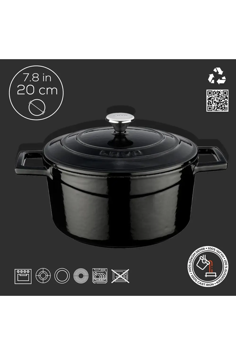 Döküm Yuvarlak Tencere. Folk Çap(Ø)20cm.