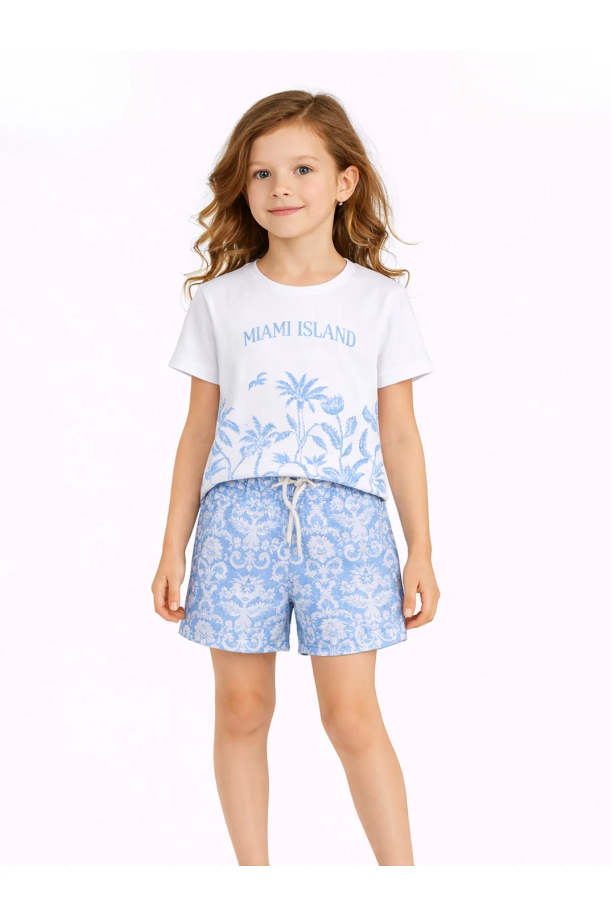 Dokuma Kız Çocuk Yazlık Şort & T-shirt Takım