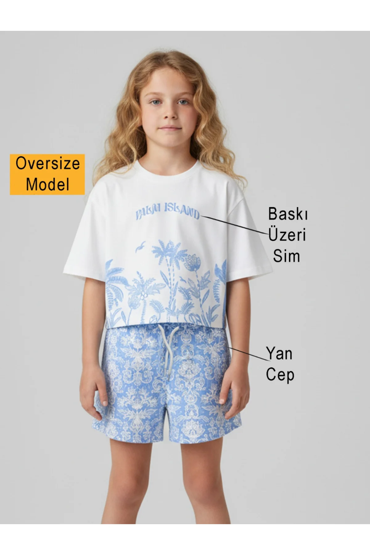 Dokuma Kız Çocuk Yazlık Şort & T-shirt Takım