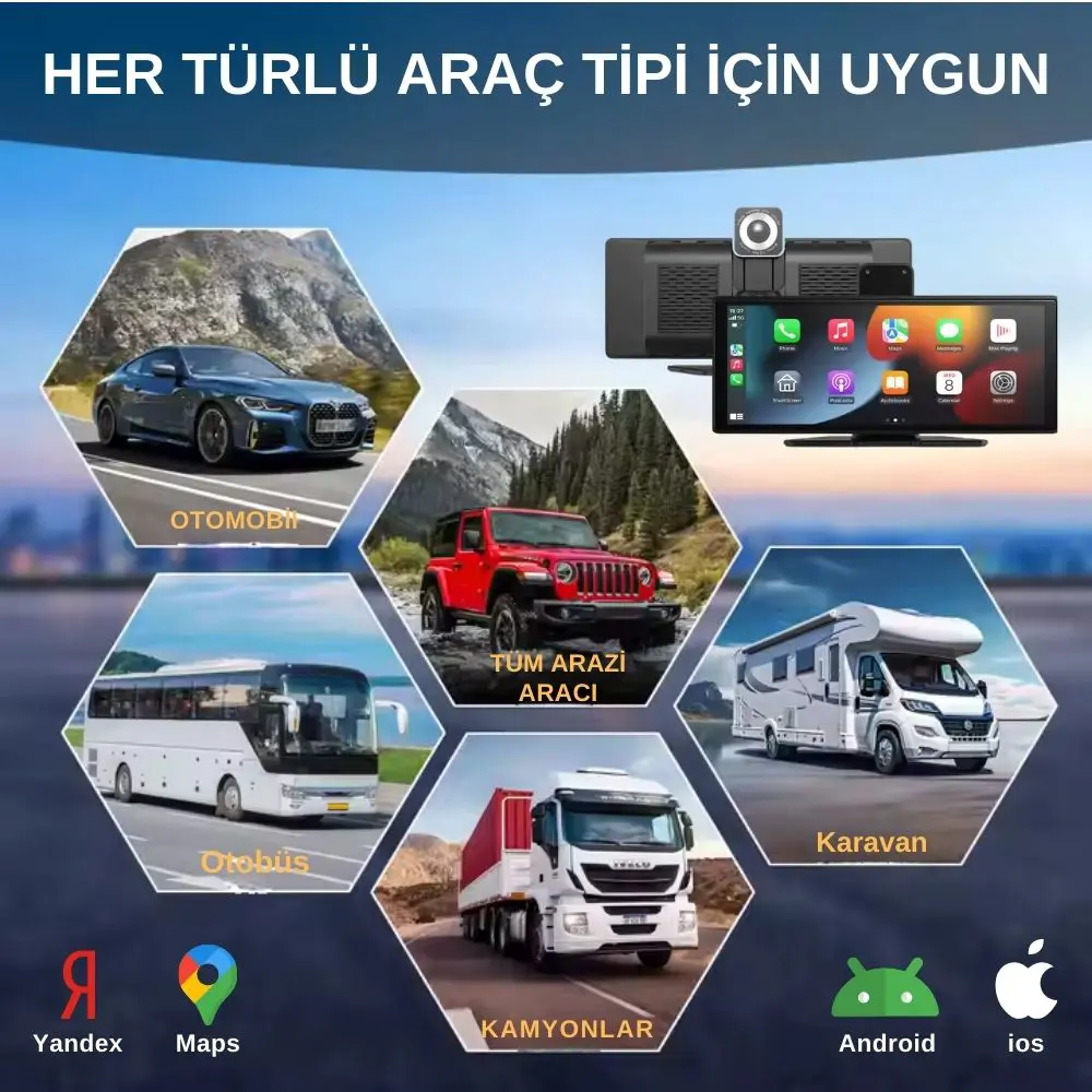 Dokunmatik 10.26 inç 4K+1080P Çift Kameralı Kablosuz Carplay Wifi