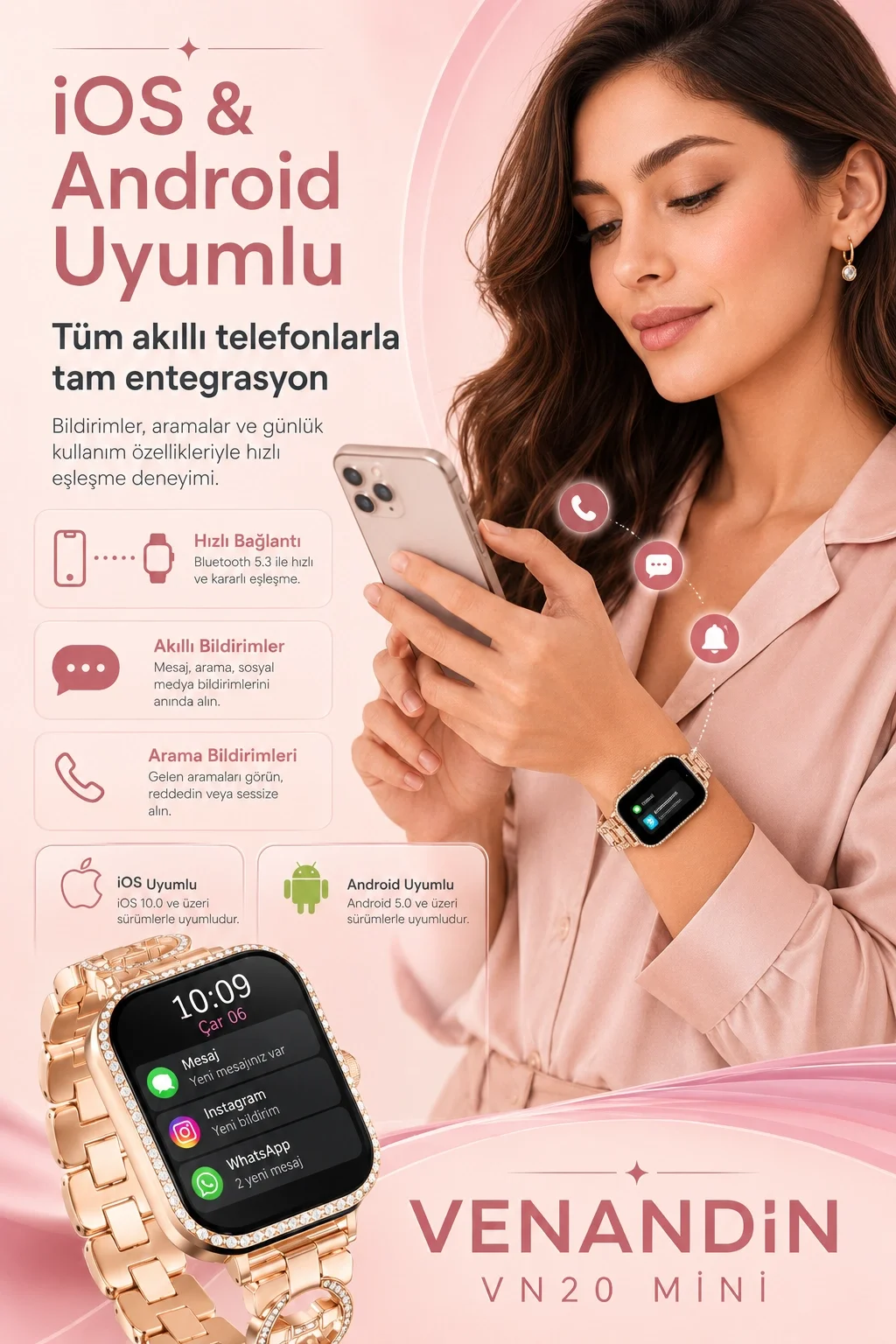 Dokunmatik Ekranlı Akıllı Saat Çoklu Kordon Setli Spor Takip Ve Günlük Kullanım Uyumlu