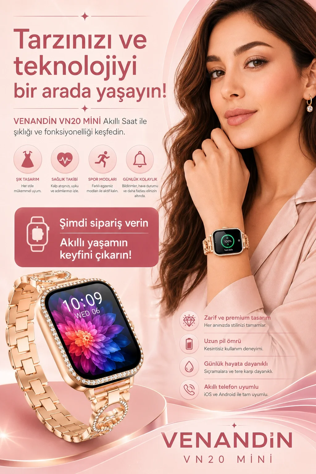 Dokunmatik Ekranlı Akıllı Saat Çoklu Kordon Setli Spor Takip Ve Günlük Kullanım Uyumlu
