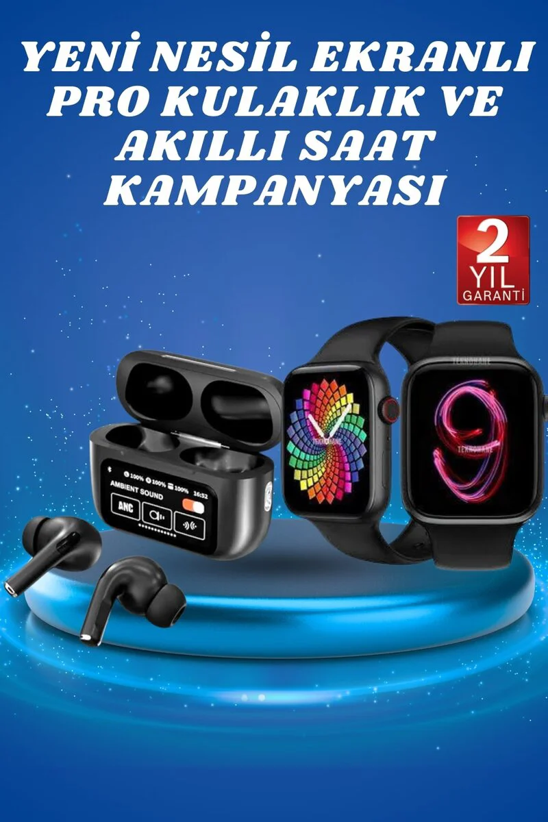 Dokunmatik Ekranlı Bluetooth Kulaklık ve Akıllı Saat 700S - Aktif Gürültü Önleme, Sağlık Takibi, Uzun Pil