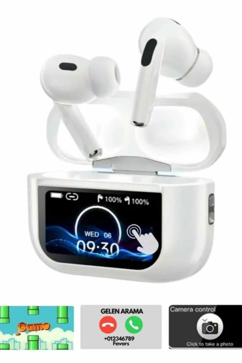 Dokunmatik Ekranlı Bluetooth TWS Kulaklık - OLED Ekranlı, Kablosuz Şarj ve Powerbank Özelliği