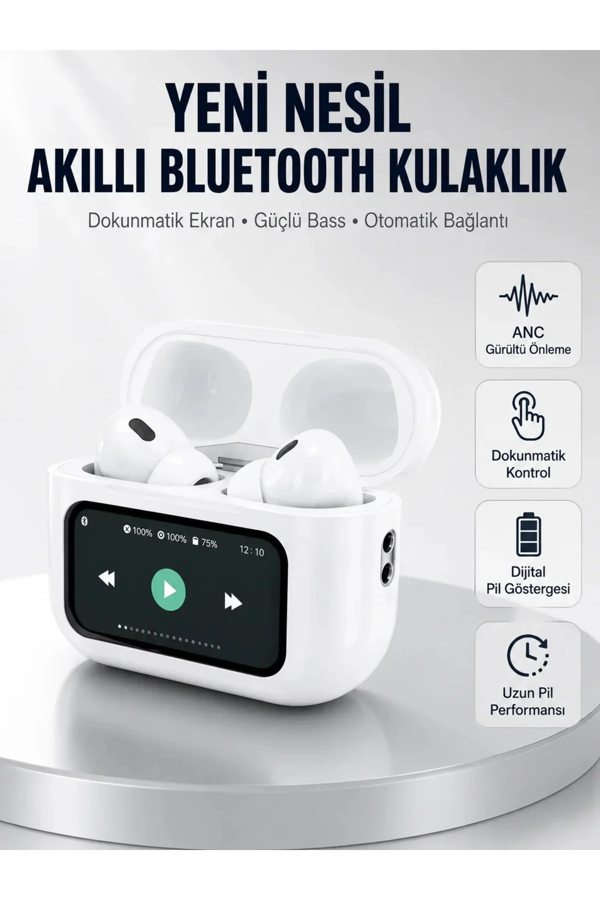 Dokunmatik Ekranlı Bluetooth Kulaklık ANC Gürültü Önleme Suya Dayanıklı Yeni Nesil Dokunmatik Ekranlı Bluetooth Kulaklık ANC Gürültü Önleme Suya Dayanıklı Yeni Nesil