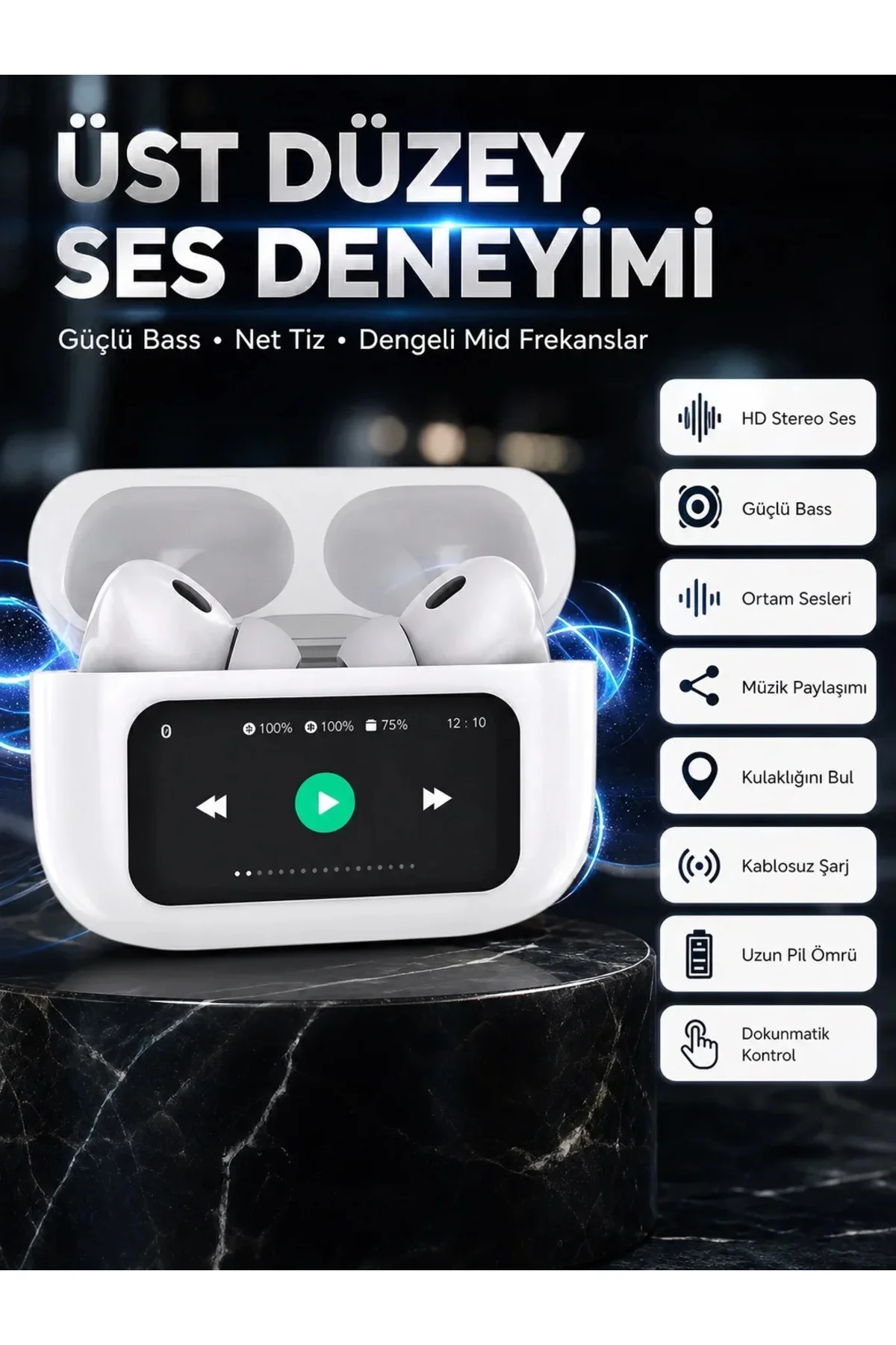 Dokunmatik Ekranlı Bluetooth Kulaklık TWS İOS Android Tüm Telefonlara Uyumlu Kulaklık Yeni Nesil