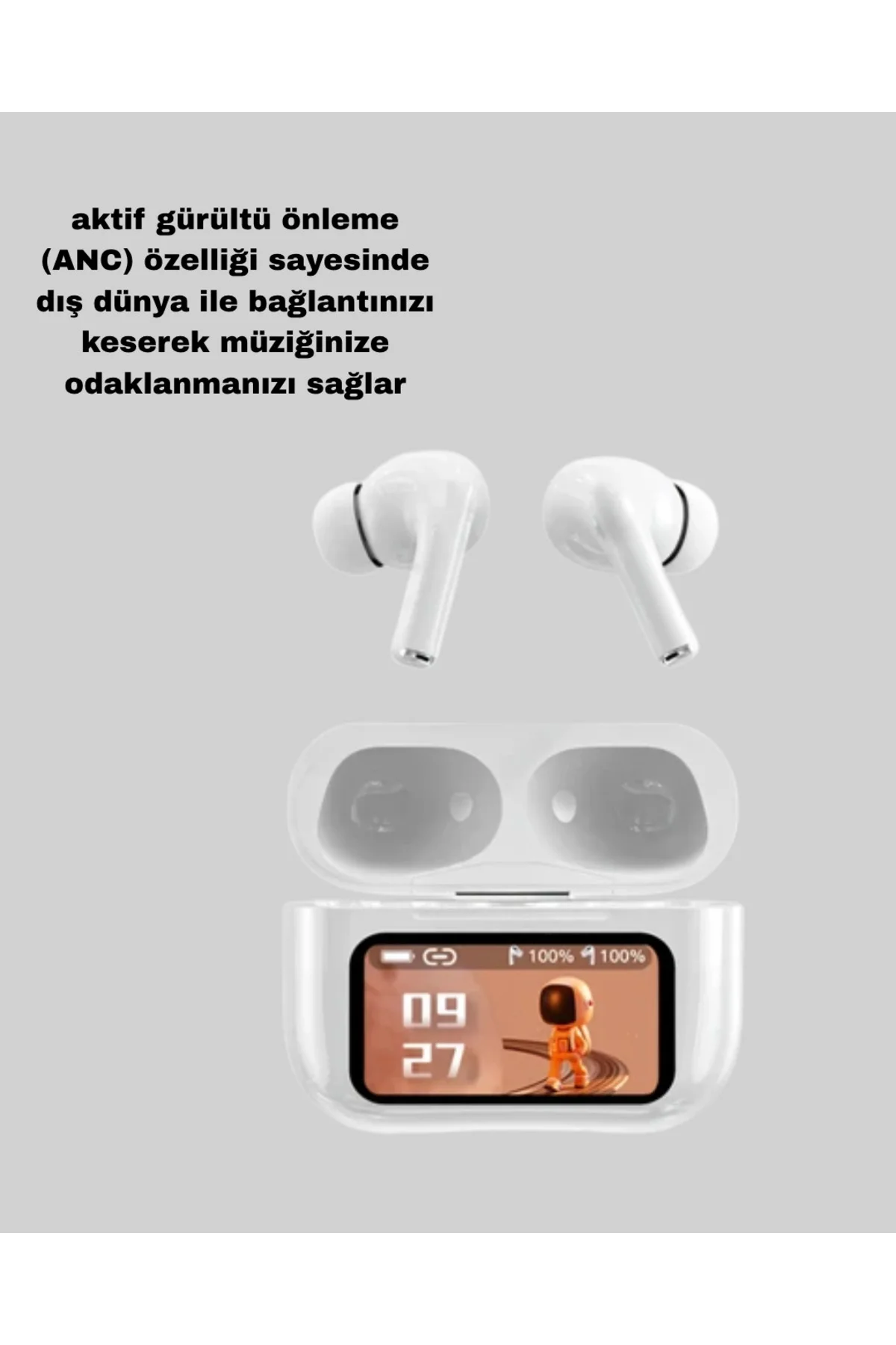 Dokunmatik Ekranlı Bluetooth Kulaklık – ANC, Suya Dayanıklı, Powe
