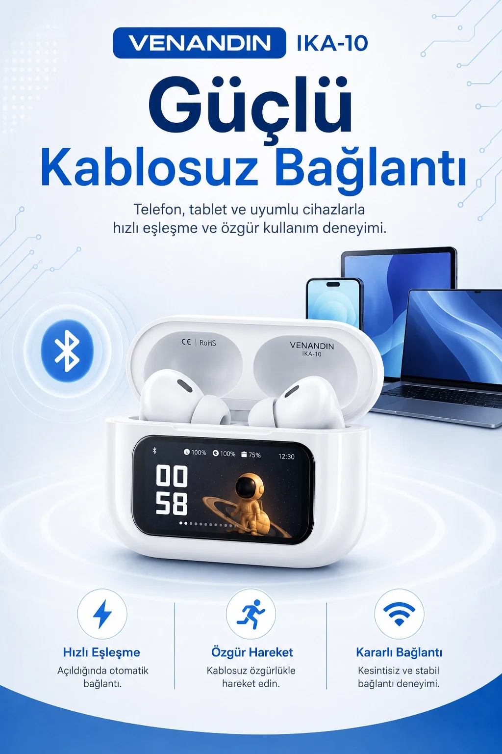 Dokunmatik Ekranlı Şarj Kutulu Kablosuz Kulak İçi Kulaklık Uzun Pil Ömürlü Model