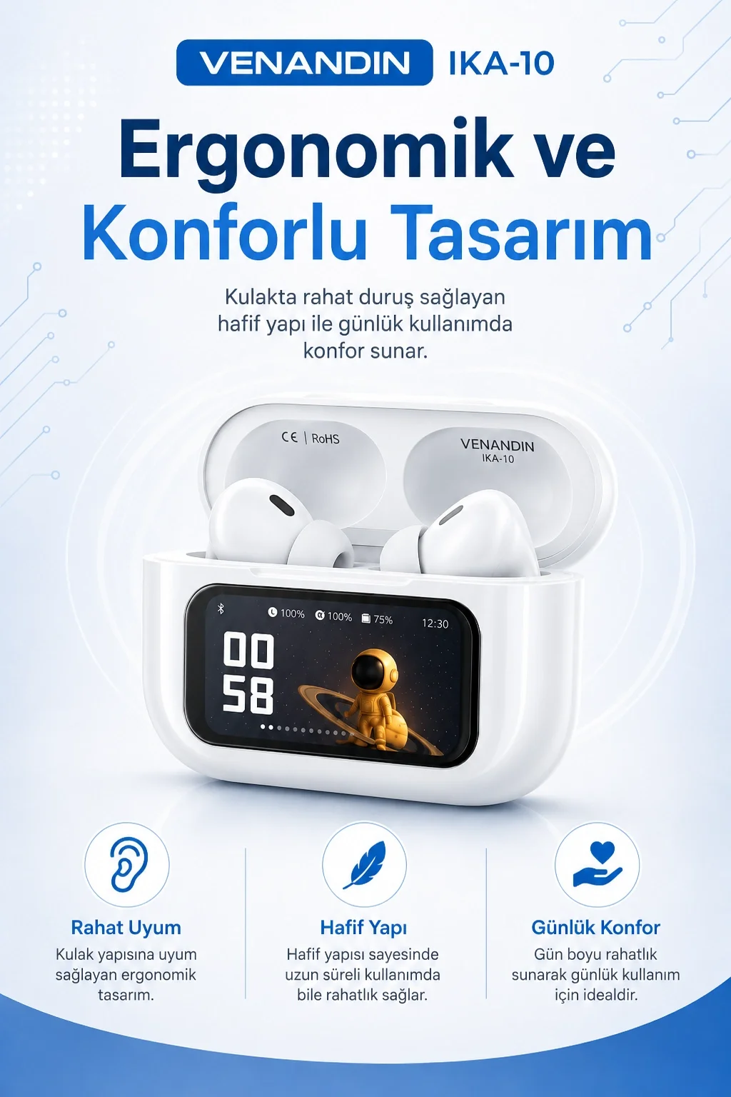 Dokunmatik Ekranlı Şarj Kutulu Kablosuz Kulak İçi Kulaklık Uzun Pil Ömürlü Model