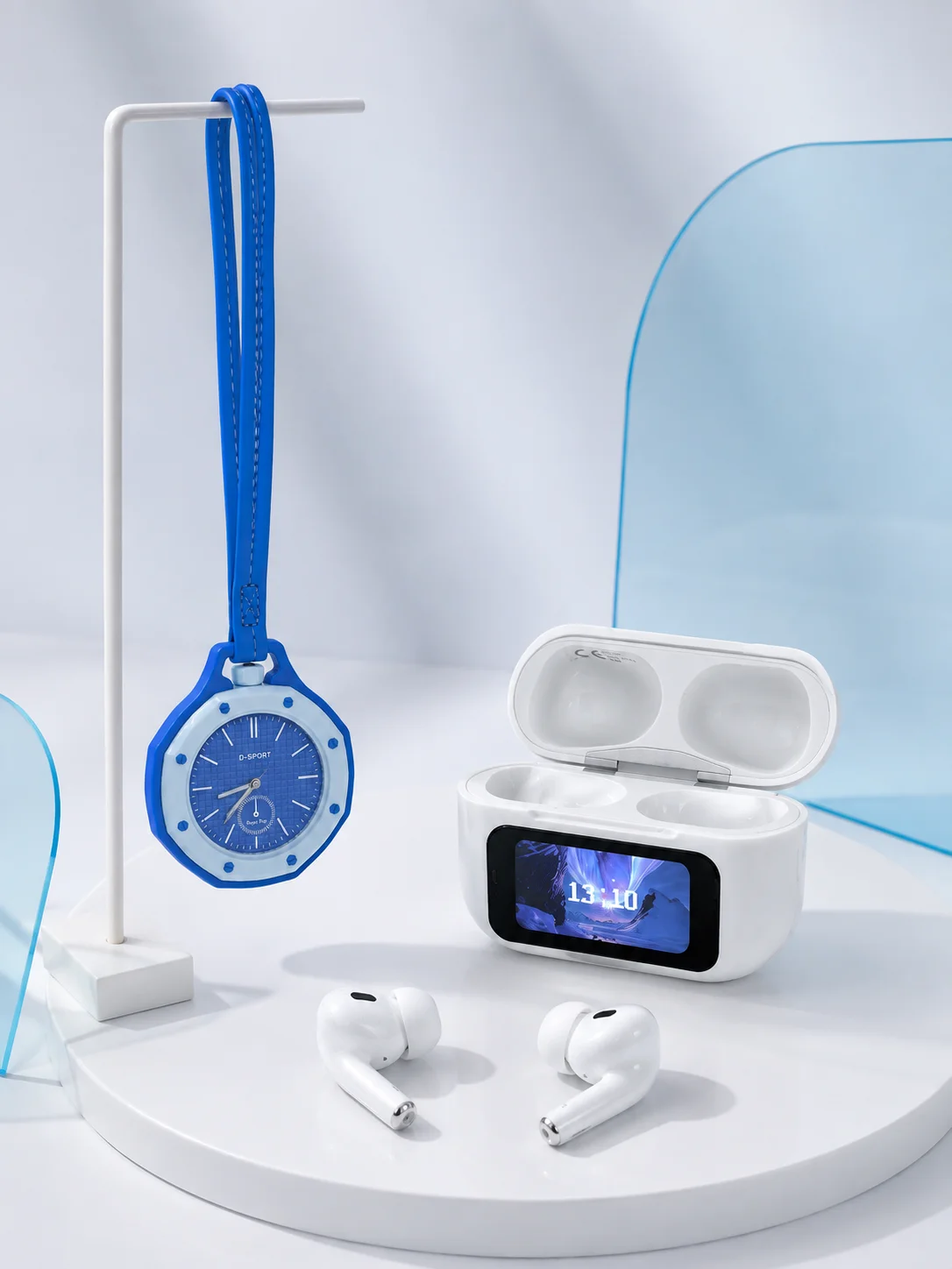 Dokunmatik Kablosuz Kulaklık + Mavi Askılı Analog Charm Saat İkili Set