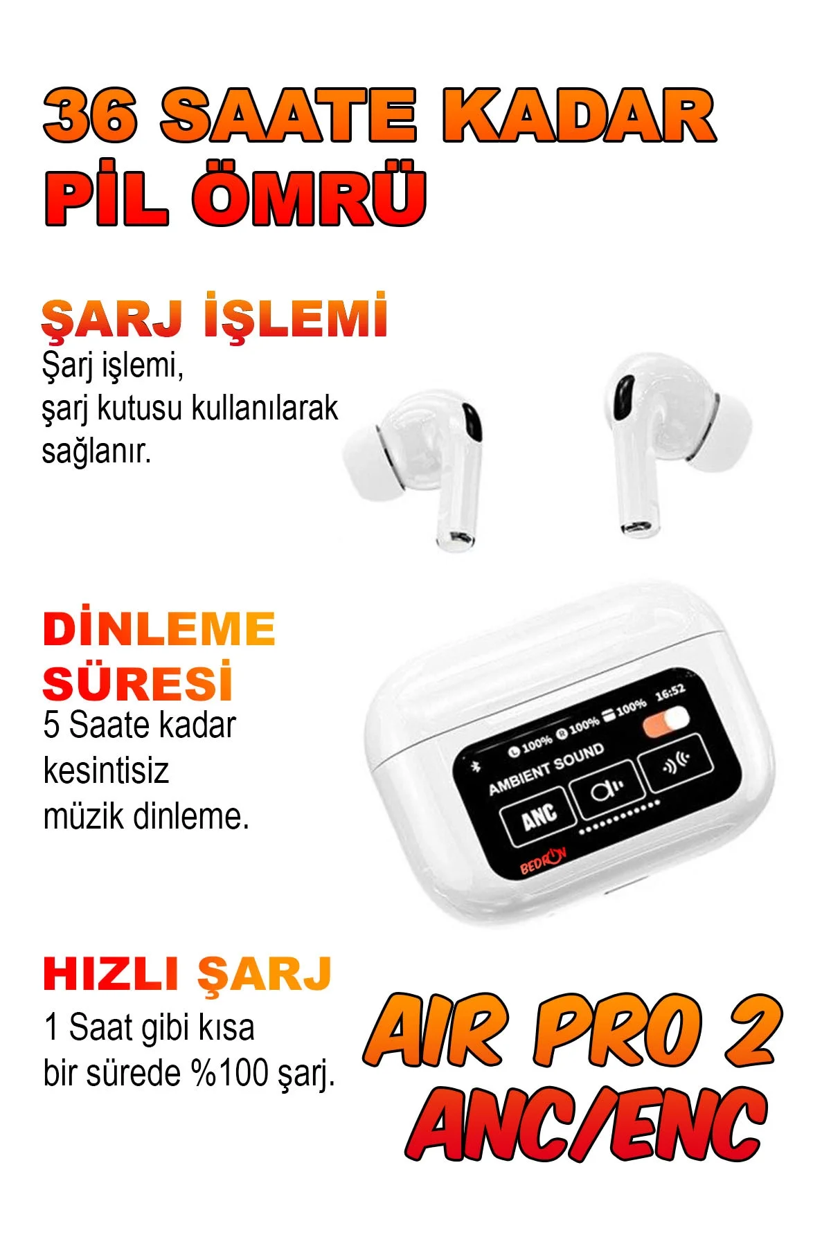 Dokunmatik Kontrollü, Aktif Gürültü Önlemeli ve Suya Dayanıklı Kablosuz Kulak İçi Kulaklık