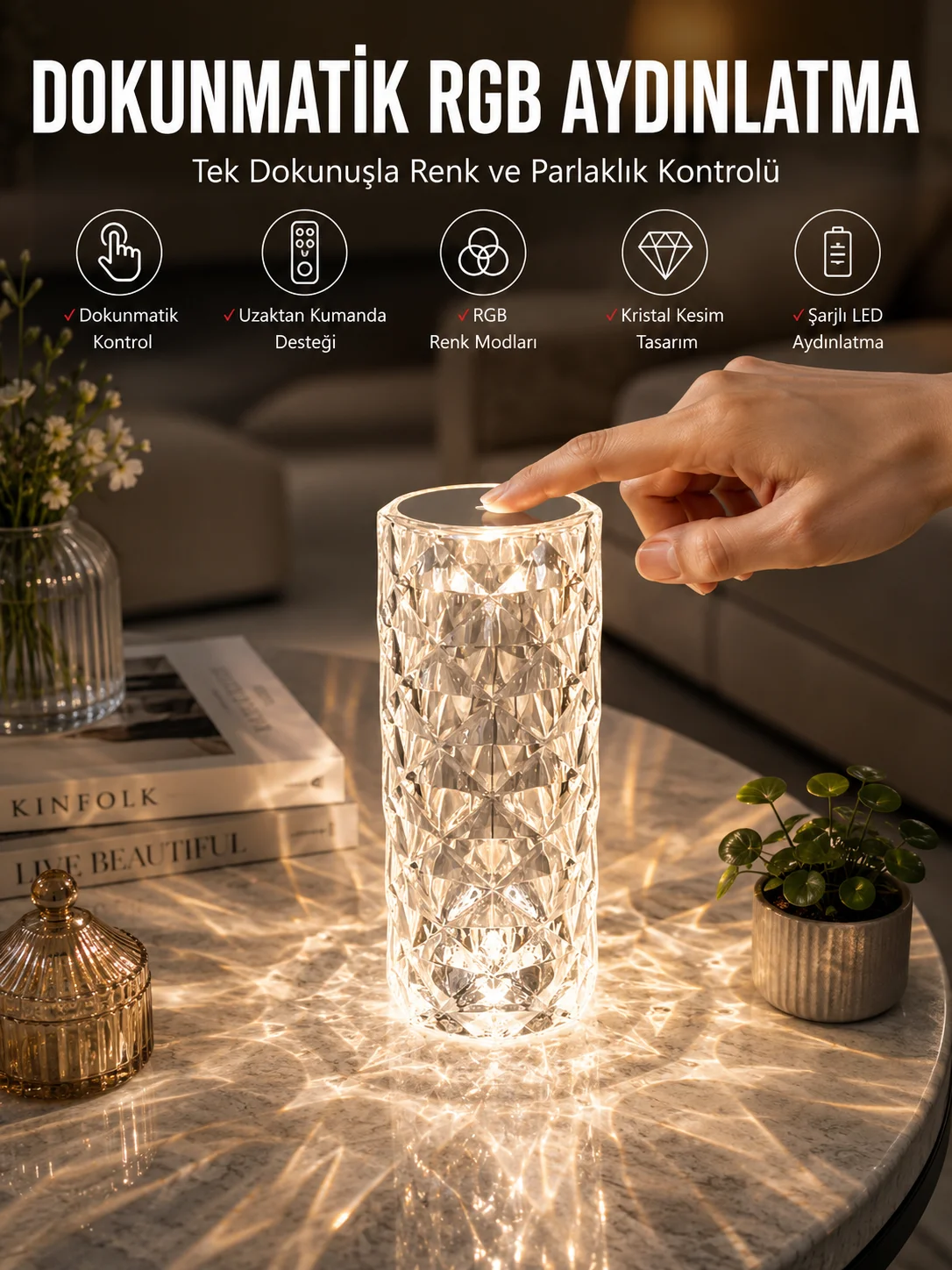Dokunmatik Kristal Gece Lambası Hediyelik