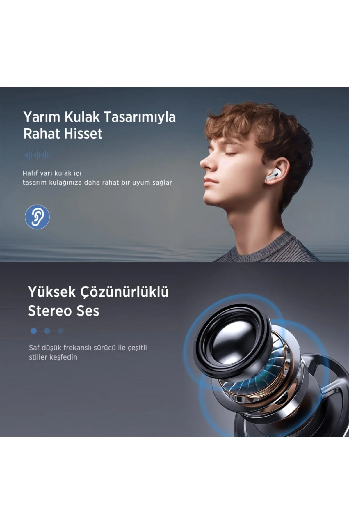 Dokunmatik LED Ekranlı, Aktif Gürültü Önleyici, Suya Dayanıklı Kablosuz Kulak İçi Kulaklık - Beyaz