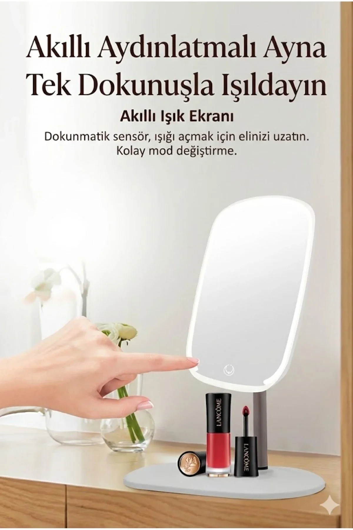 Dokunmatik led ışıklı makyaj aynası dikdörtgen 3 renk ışık LED MASA AYNASI Dokunmatik led ışıklı makyaj aynası dikdörtgen 3 renk ışık LED MASA AYNASI
