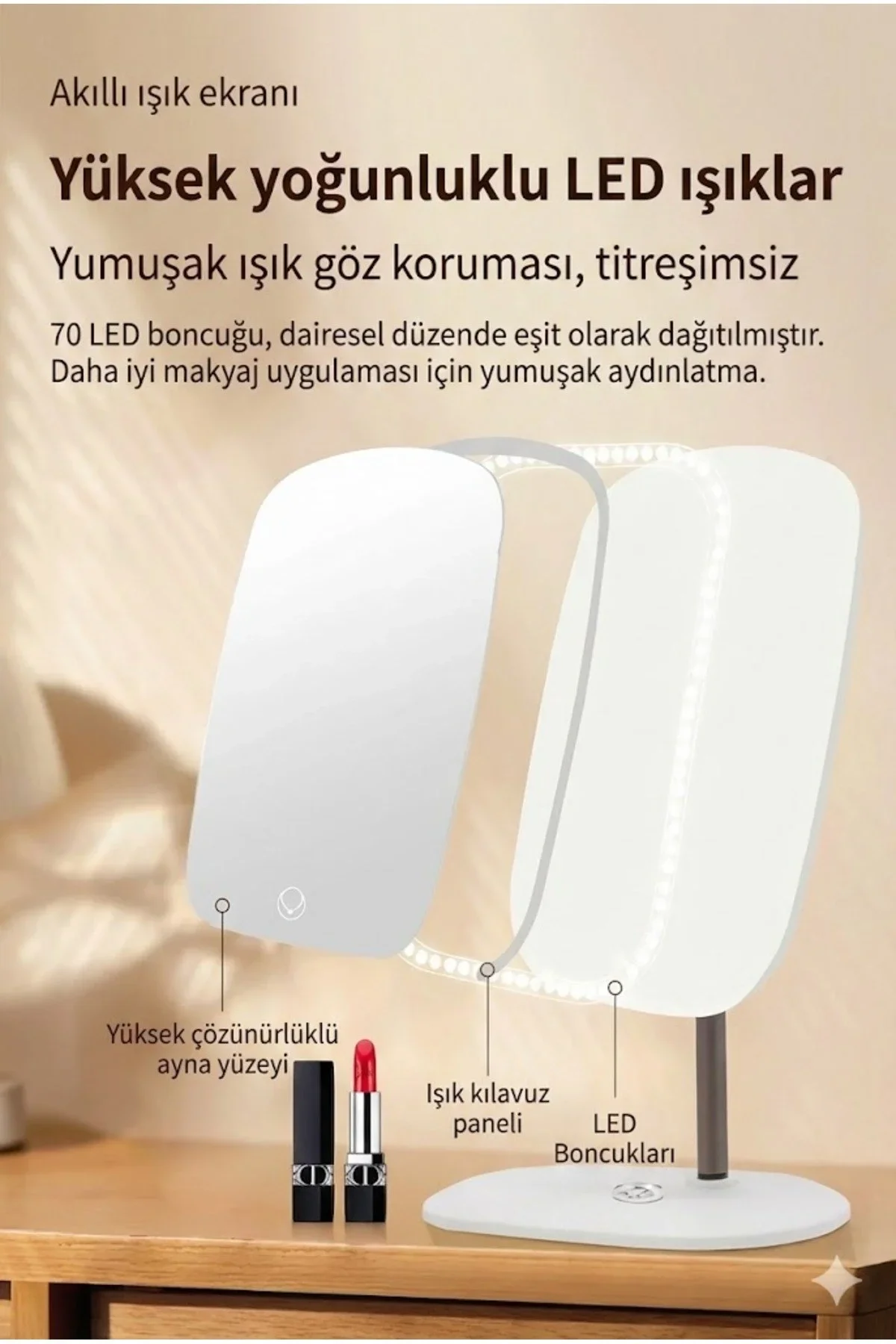 Dokunmatik led ışıklı makyaj aynası dikdörtgen 3 renk ışık LED MASA AYNASI Dokunmatik led ışıklı makyaj aynası dikdörtgen 3 renk ışık LED MASA AYNASI
