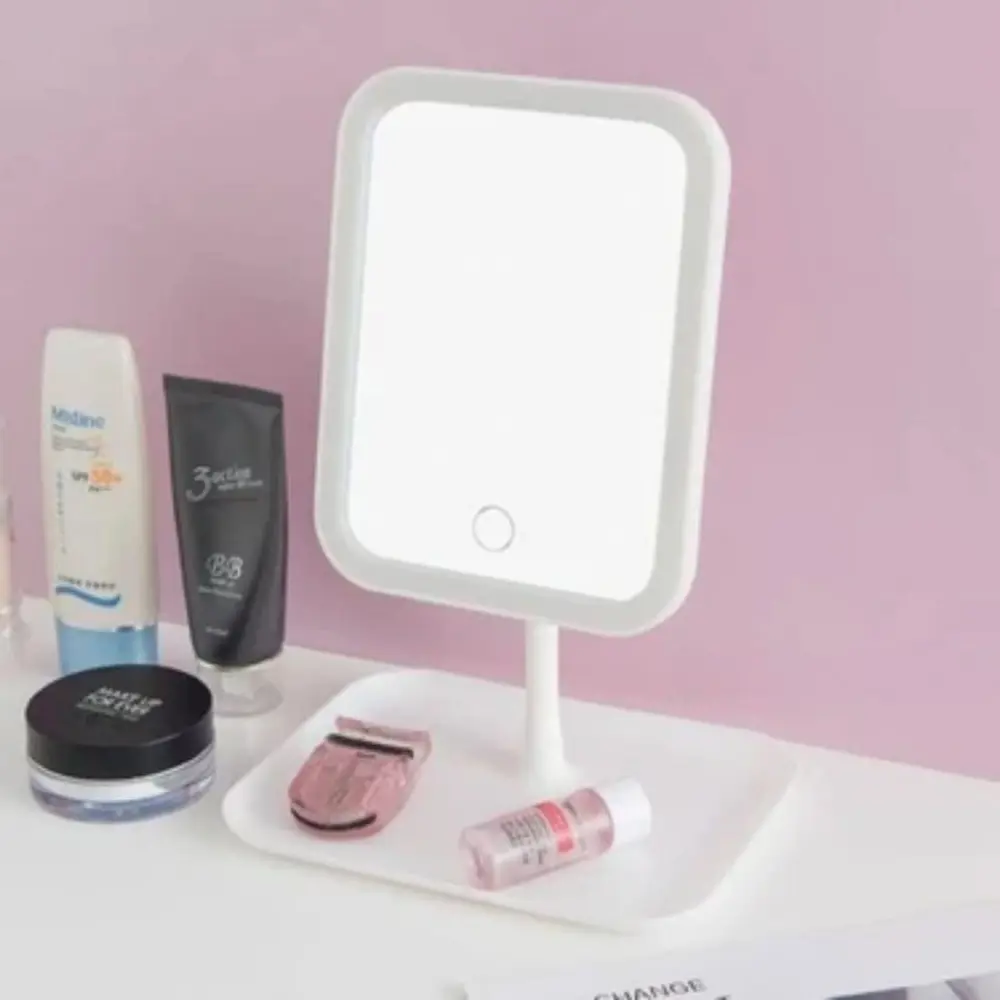 Dokunmatik LED Işıklı Kare Makyaj Aynası – Altı Organizer Kaseli,