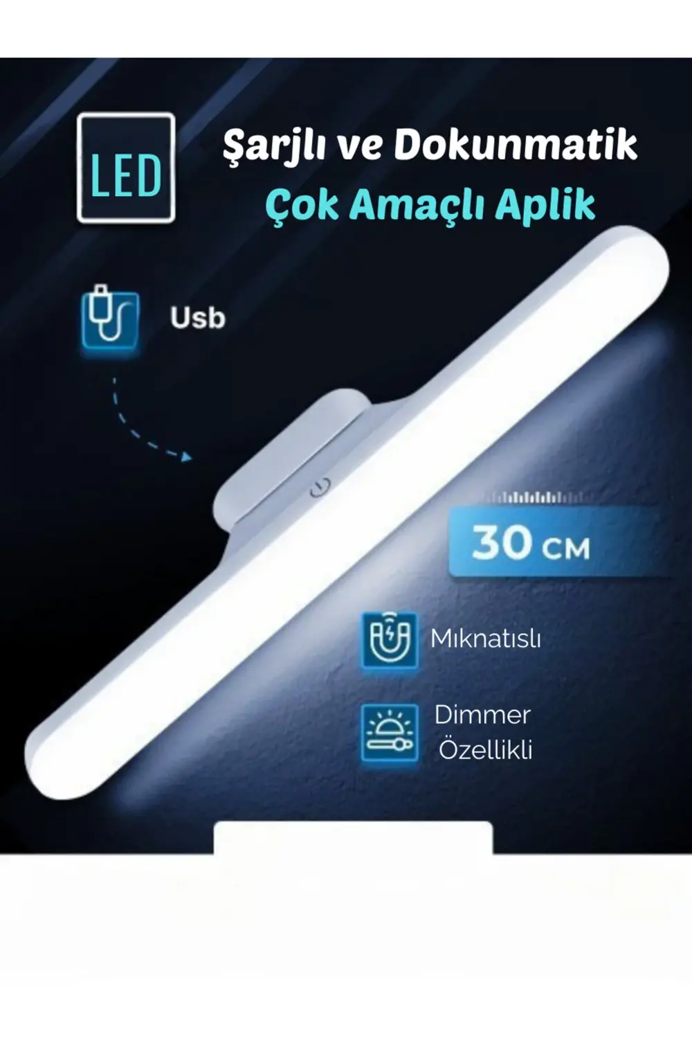 Dokunmatik Led Usb Şarjlı Aplik Kablosuz Mıknatıslı Lamba 3 Farkl