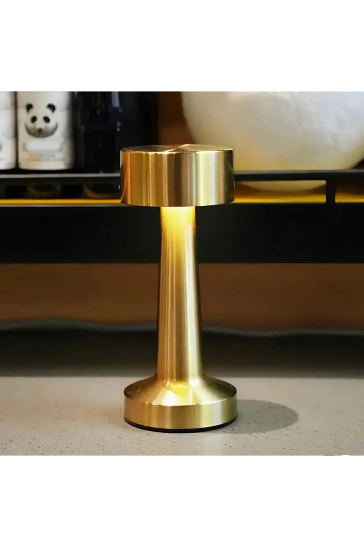 Dokunmatik - Şarjlı 3 Renkli Dambıl LED Lamba (Gold) - Dekoratif 