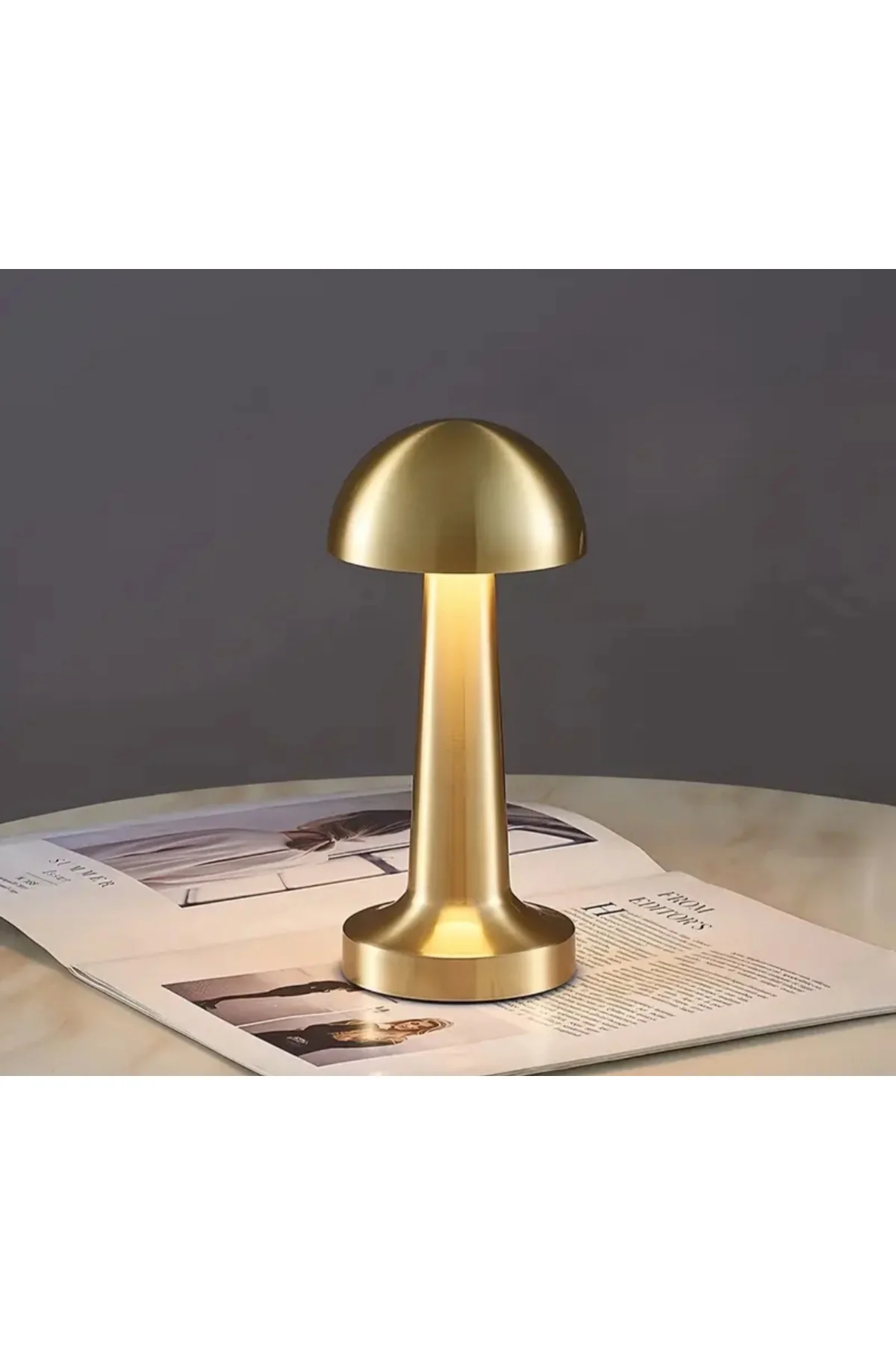 Dokunmatik - Şarjlı 3 Renkli Mantar LED Lamba (Gold) - Dekoratif 