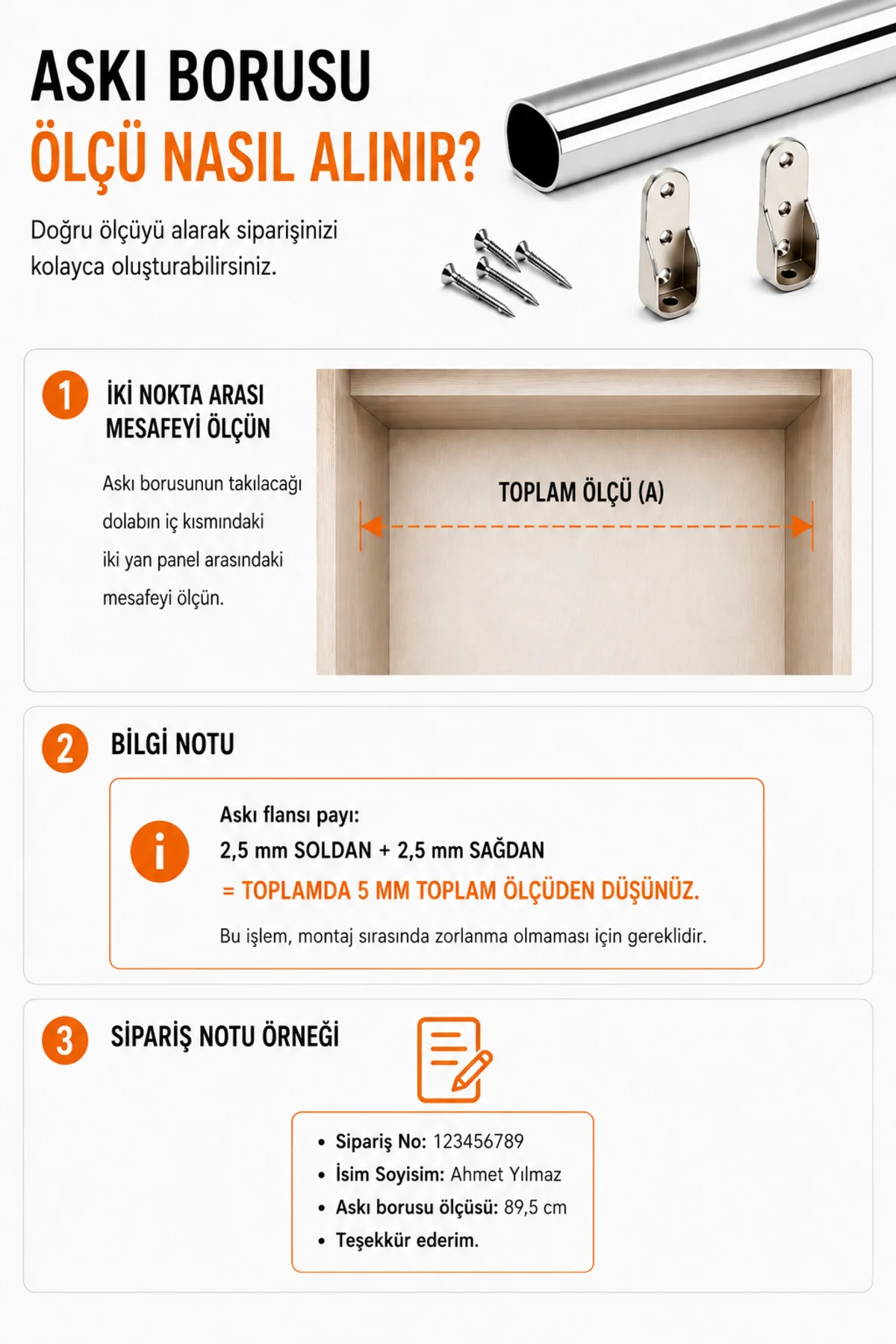 Dolap İçi Askılık Borusu Krom Elbise Askı Borusu | İstenilen Ölçü
