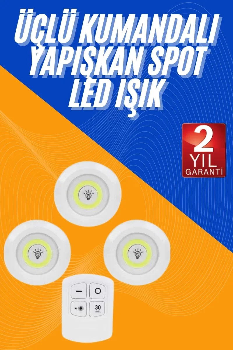 Dolap Işığı Mutfak Rafı Işığı Uzaktan Kumandalı 3 Lü Spot Led Lamba - Lisinya