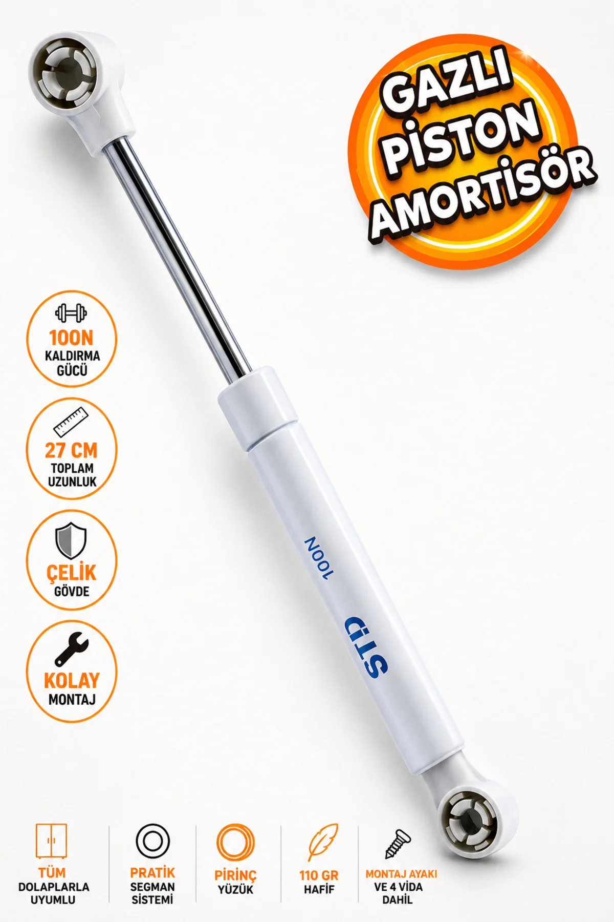 Dolap Kapak Gazlı Amortisörü Pistonu Kapak Kapağı Hidroliği (27 CM 100N) 1 ADET FİYATIDIR Dolap Kapak Gazlı Amortisörü Pistonu Kapak Kapağı Hidroliği (27 CM 100N) 1 ADET FİYATIDIR