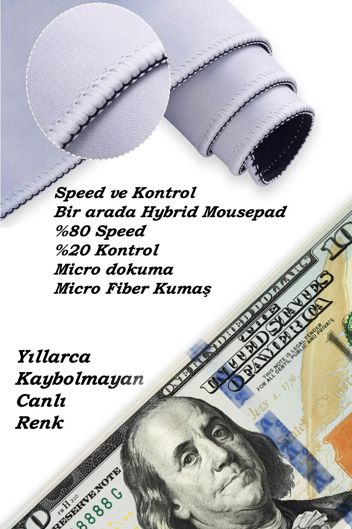Dolar Baskılı Oyun Gaming Klavye Mouse Pad Masa Matı 70x30 cm - Görsel 5