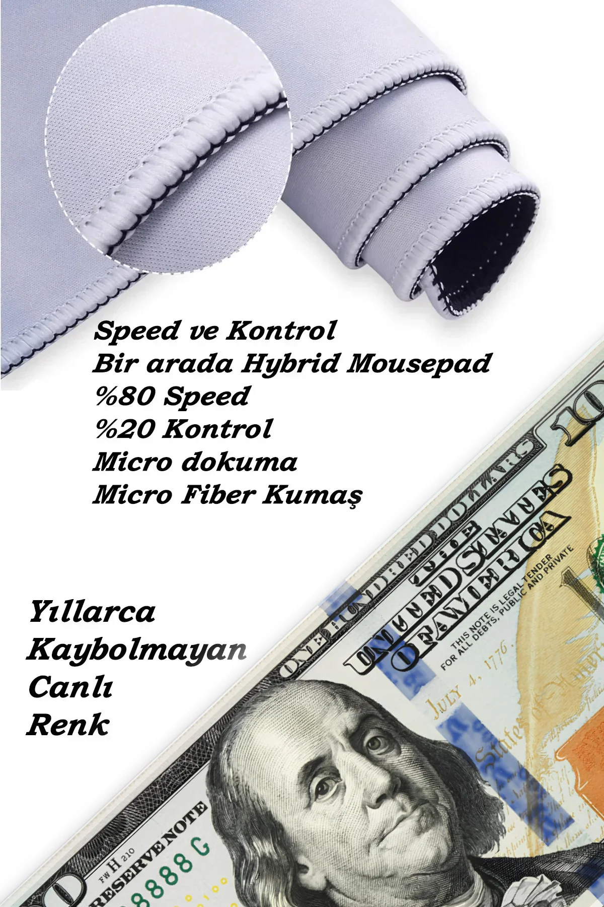 Dolar Baskılı Oyun Gaming Klavye Mouse Pad Masa Matı 70x30 cm