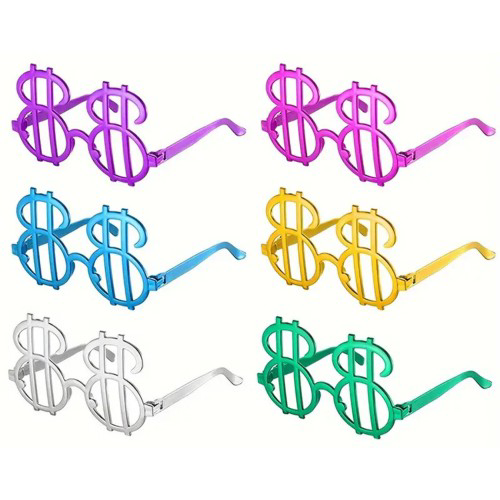 Dolar Şekilli Metalize Parti Gözlüğü 6 Adet - Para Temalı Partile