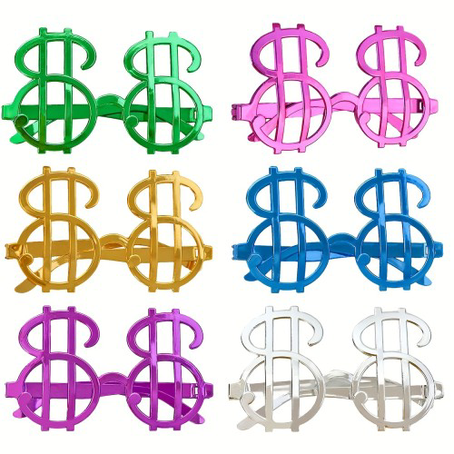 Dolar Şekilli Metalize Parti Gözlüğü 6 Adet - Para Temalı Partile