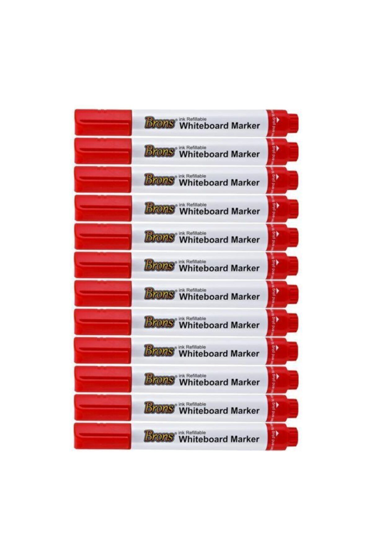 Brons Doldurulabilir Beyaz Tahta Kalemi 12`Li Kutu Kırmızı