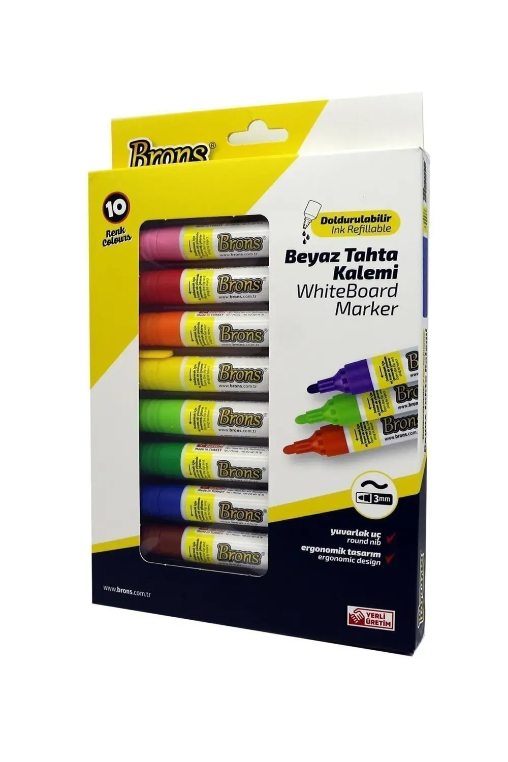 Doldurulabilir Beyaz Tahta Kalemi 10 Renk Set