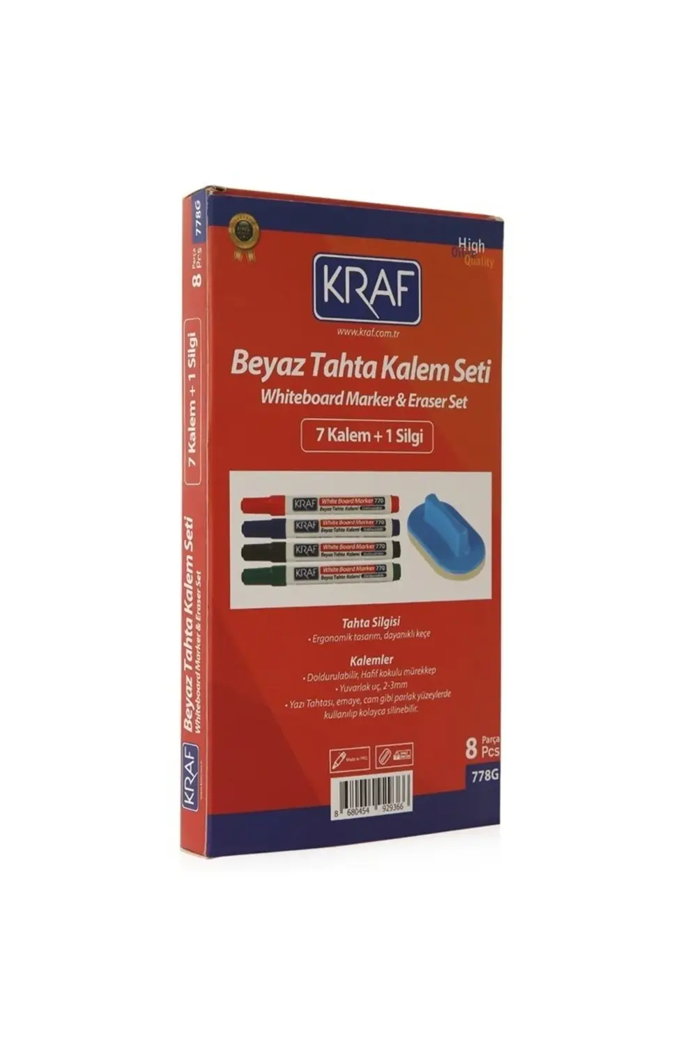 Doldurulabilir Beyaz Tahta Kalemi Ve Silgi 8'li