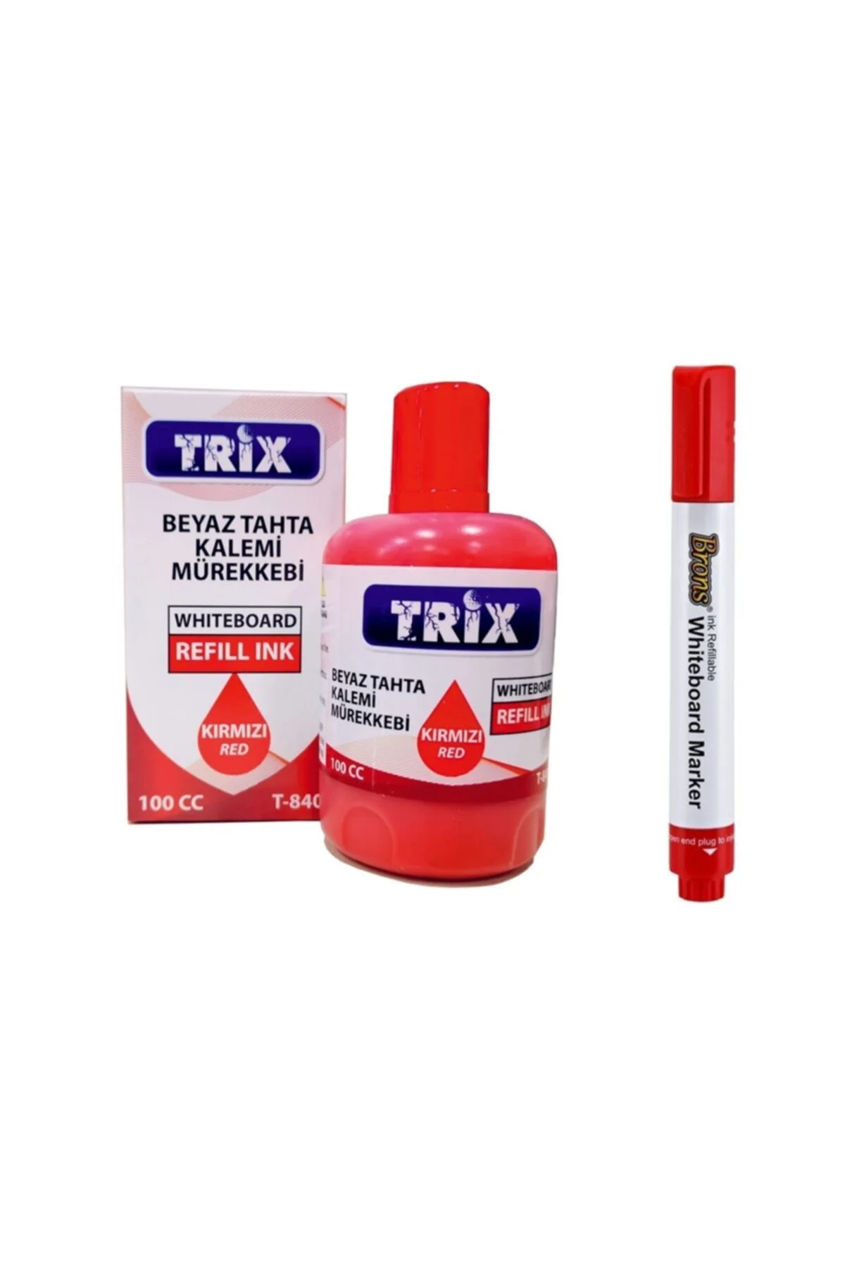 Doldurulabilir Beyaz Yazı Tahtası Kırmızı Kalemi + Trix Mürekkebi 10 ml - Kırmızı tkm