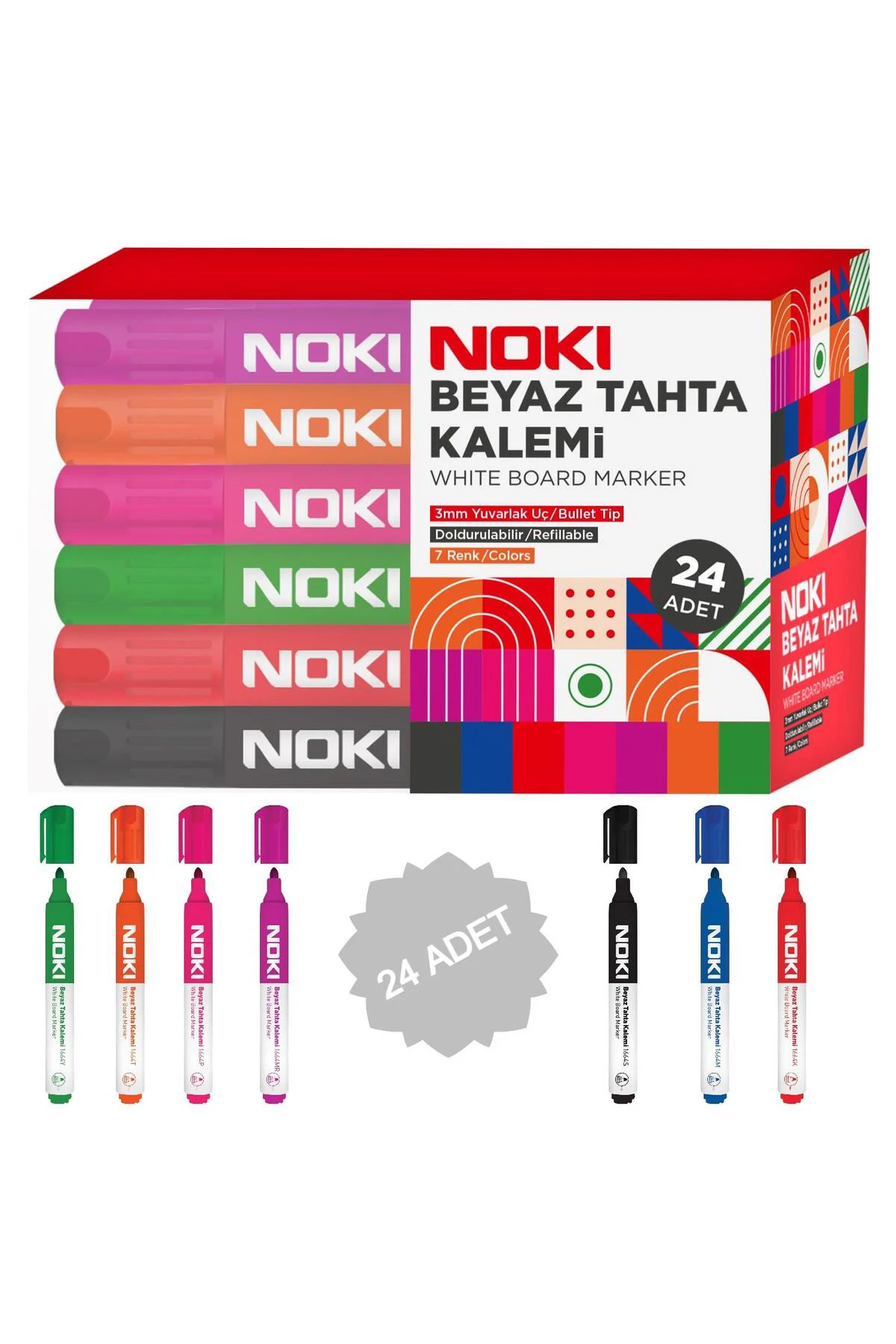 Doldurulabilir Beyaz Tahta Kalemi 24 Lü Set