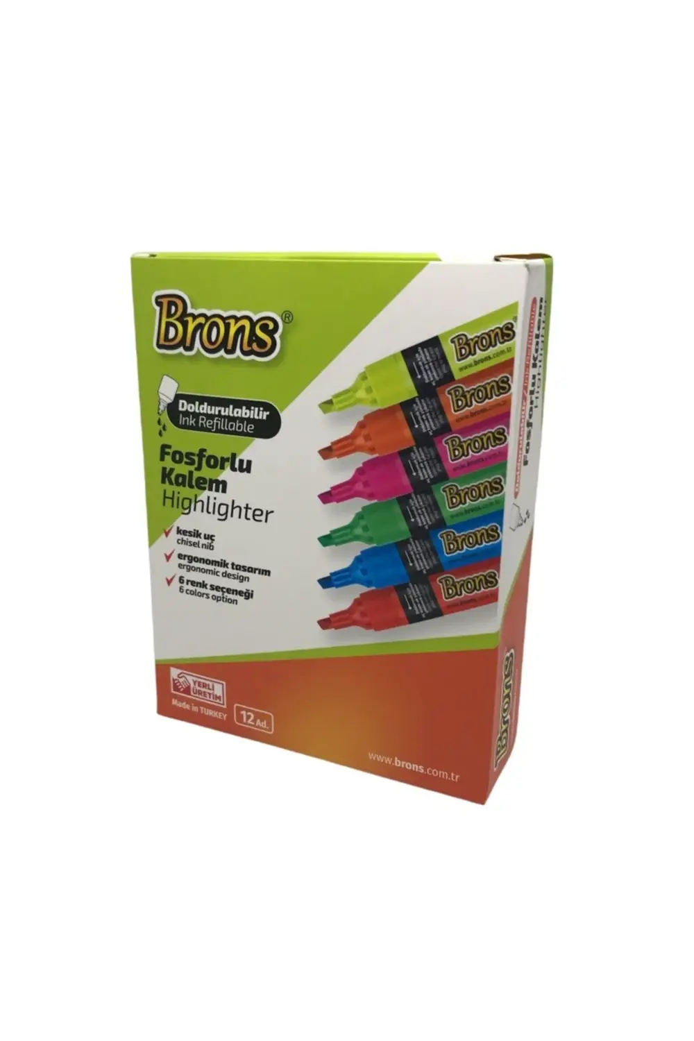 Doldurulabilir Sarı Fosforlu Kalem 12'li