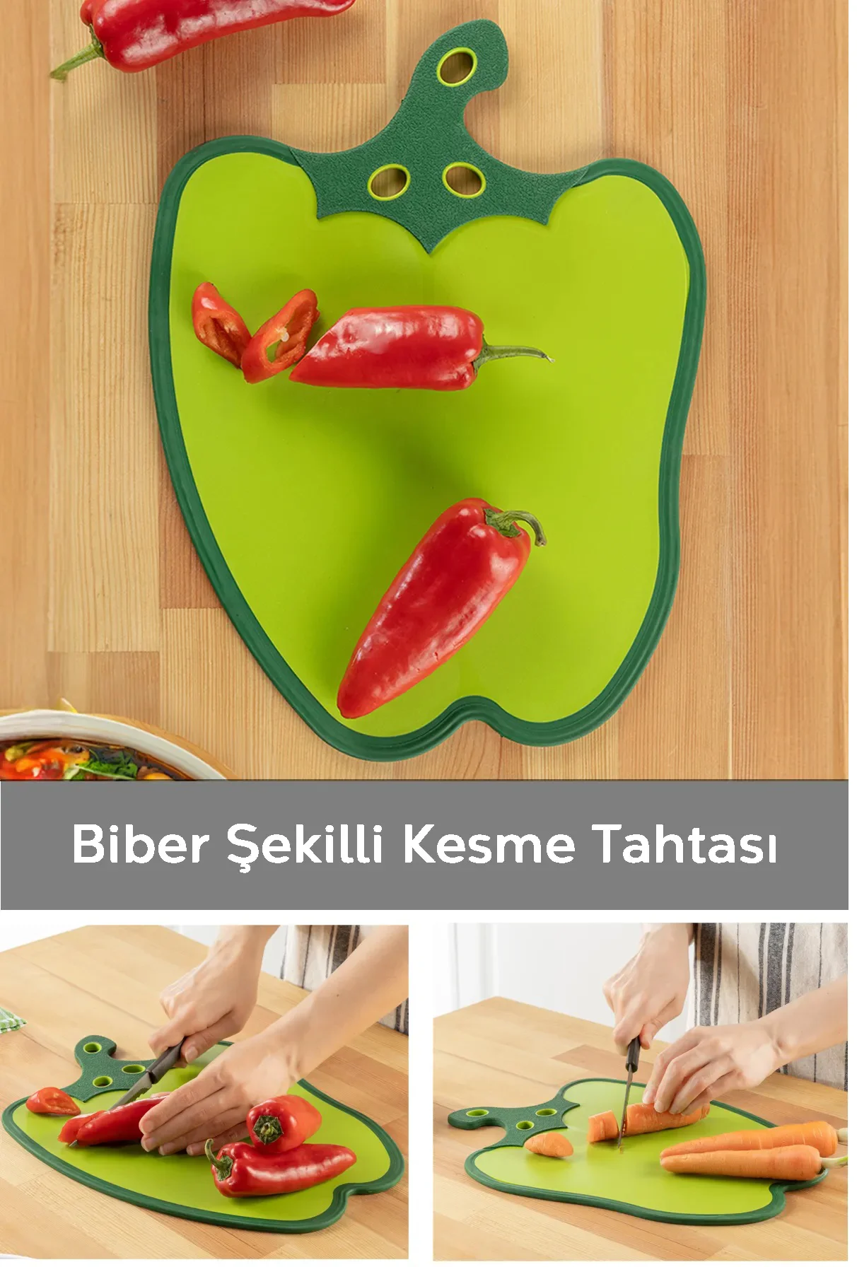 Dolma Biber Figürlü Kaydırmaz Kesme Tahtası Doğrama Panosu