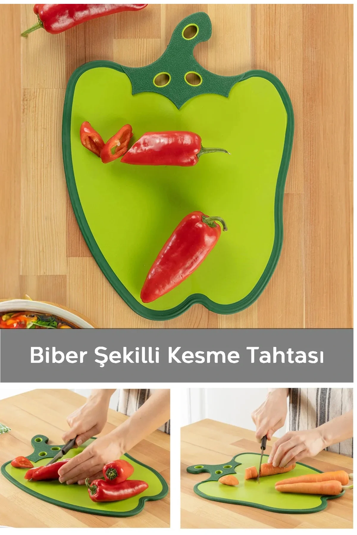 Dolma Biber Figürlü Kaydırmaz Kesme Tahtası Doğrama Panosu - Görsel 3