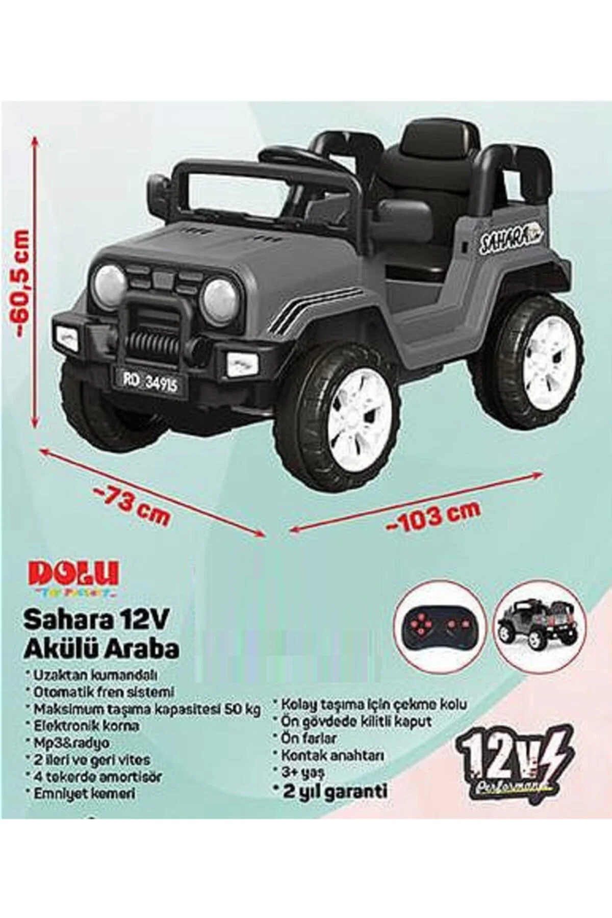 DOLU OYUNCAK Dolu Sahara Uzaktan Kumandalı Akülü Araba 12 V