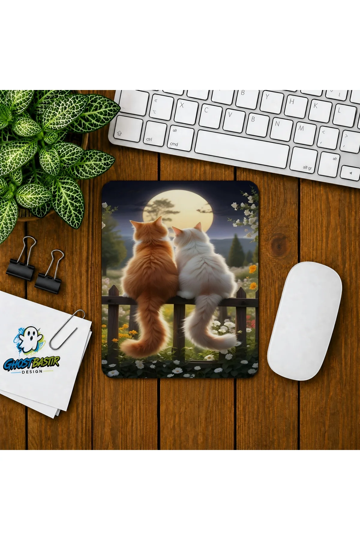 Dolunayda Kediler Baskılı Oyuncu Mousepad 062