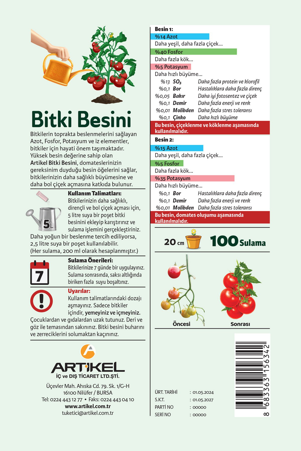 Artikel Domates  Bitki Besini, Gelişim Hizlandirici, Dengeli Bitki Besini
