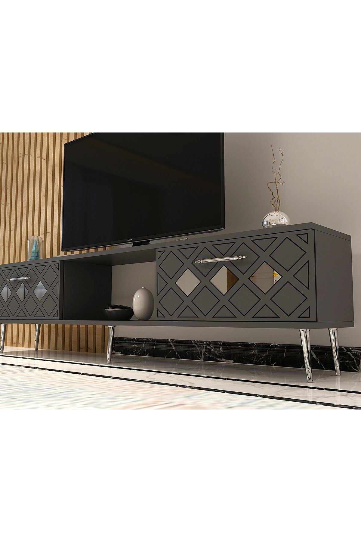 Cantek Dizayn Domect Tv Sehpasi Antrasit-Altin