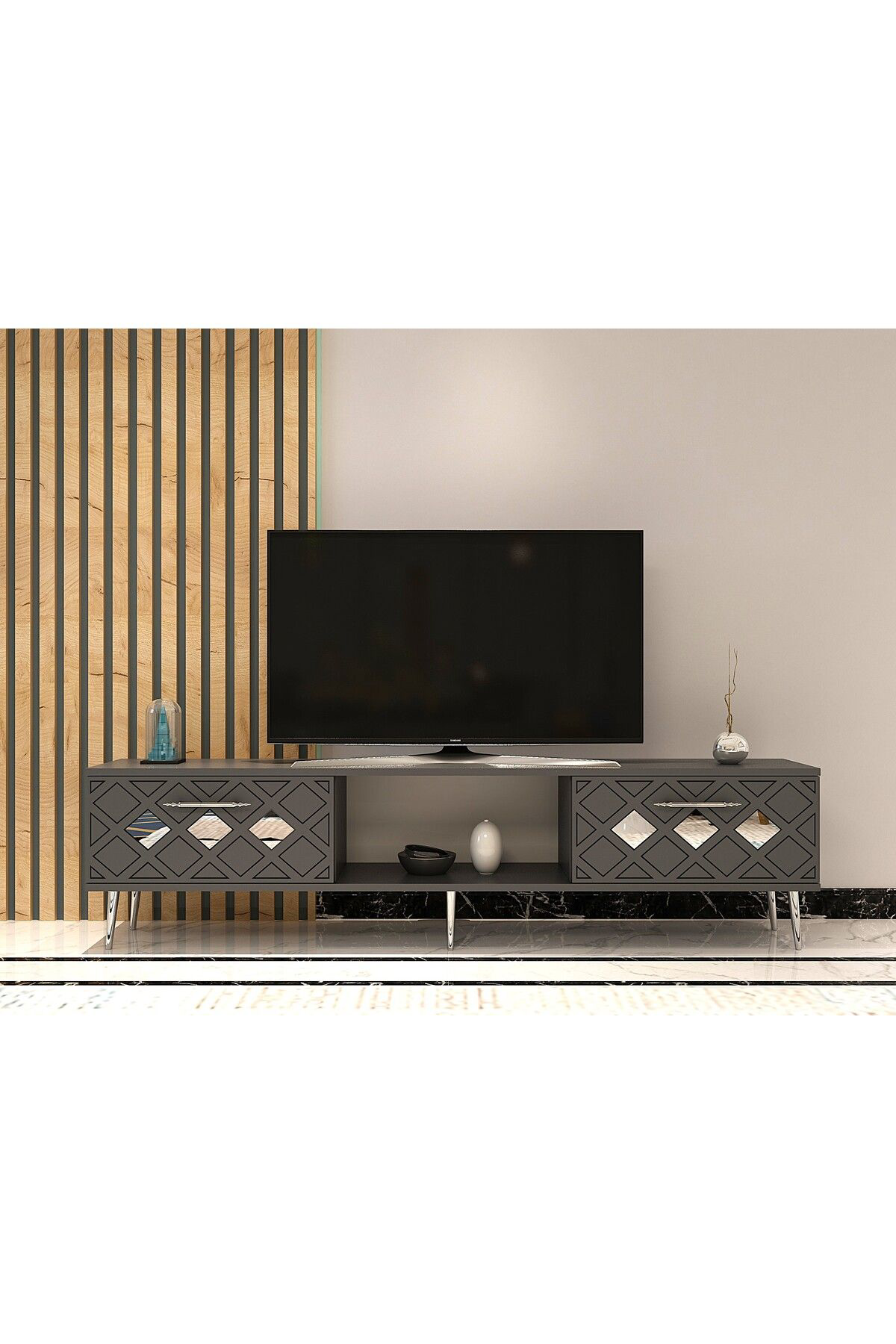 Cantek Dizayn Domect Tv Sehpasi Antrasit-Altin