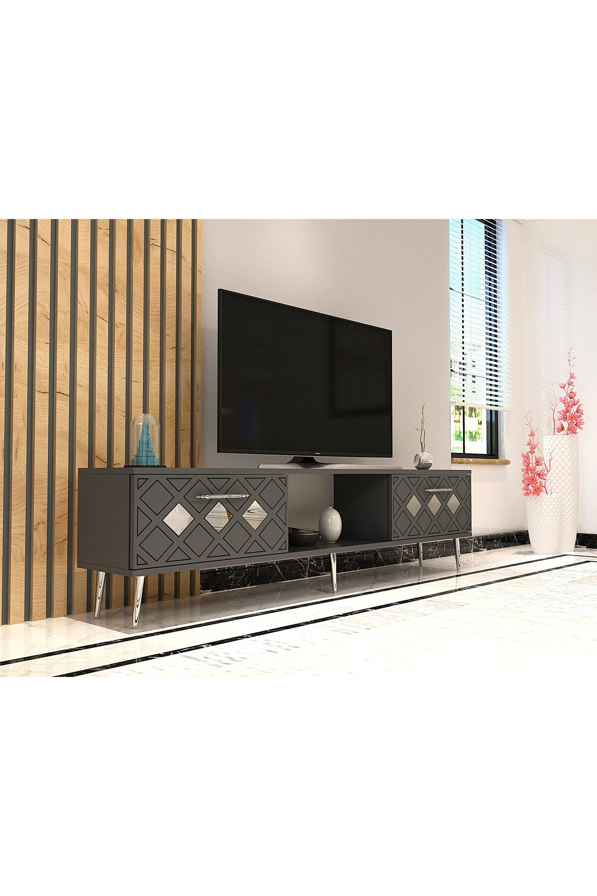 Cantek Dizayn Domect Tv Sehpasi Antrasit-Altin