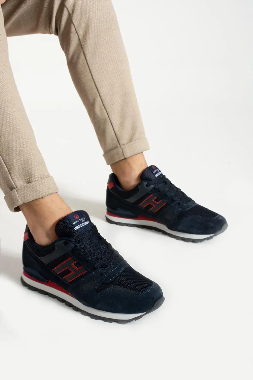 Dominic Hakiki Deri Lacivert-kırmızı Erkek Spor Ayakkabı