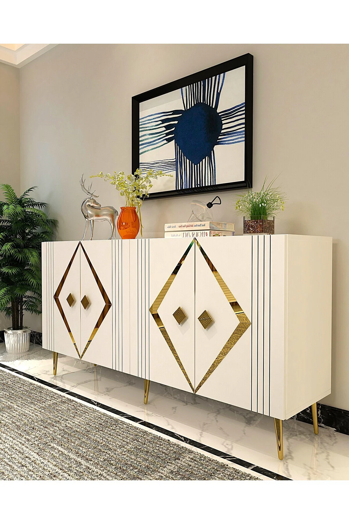 Dominoct (KB150) Lazer Desenli Konsol Beyaz-altın